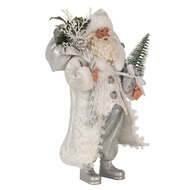 Clayre &amp; Eef   | Kerstdecoratie Kerstman Wit Zilverkleurig 16x10x27 cm | 65591