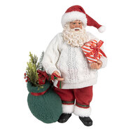 Clayre &amp; Eef   | Kerstdecoratie Kerstman Wit Rood 18x13x27 cm | 65599