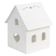 Clayre &amp; Eef   | Theelichthouder Kerst Huisje Wit 7x8x9 cm | 6CE1739