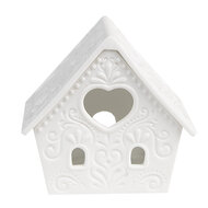 Clayre &amp; Eef   | Theelichthouder Kerst Huisje Wit 9x7x8 cm | 6CE1740