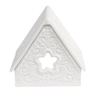 Clayre &amp; Eef   | Theelichthouder Kerst Huisje Wit 8x8x8 cm | 6CE1741