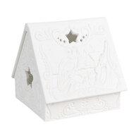 Clayre &amp; Eef   | Theelichthouder Kerst Huisje Wit 8x8x8 cm | 6CE1741