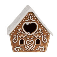 Clayre &amp; Eef   | Theelichthouder Kerst Huisje Bruin Wit 9x7x8 cm | 6CE1743