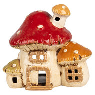 Clayre &amp; Eef   | Theelichthouder Kerst Huisje Beige Rood 17x12x16 cm | 6CE1876