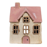 Clayre &amp; Eef   | Theelichthouder Kerst Huisje Beige Roze 13x10x16 cm | 6CE1900