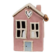 Clayre &amp; Eef   | Theelichthouder Kerst Huisje Roze Beige 16x11x21 cm | 6CE1912