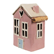 Clayre &amp; Eef   | Theelichthouder Kerst Huisje Roze Beige 16x11x21 cm | 6CE1912