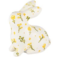 Dekoratief | Bunny m/bloemen, geel/wit, resina, 11x7x13cm | A250067