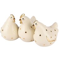 Dekoratief | Trio kippetjes m/bollen, wit/goud, resina, 20x11x10cm | A250073