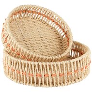 Dekoratief | Set 2 manden rond, naturel/oranje, jute, 30x30x9cm | A250075