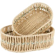 Dekoratief | Set 2 manden ovaal, naturel/groen, jute, 30x20x9cm | A250076