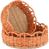 Dekoratief | Set 2 manden rond, naturel/oranje, jute, 23x23x9cm | A250079