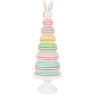 Dekoratief | Kegel vorm m/macarons/bunny, roze/geel/blauw, resina, 11x11x34cm | A250120