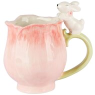 Dekoratief | Mok tulp m/bunny, roze/wit, keramiek, 15x9x13cm | A250142