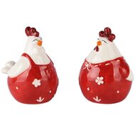 Dekoratief | Duo peper/zout kippetjes, wit/rood, keramiek, 7x6x9cm | A250144