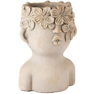 Dekoratief | Bloempot hoofd m/bloemen, grijs, cement, 18x16x25cm | A250208