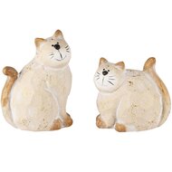 Dekoratief | Poes zittend, naturel, keramiek, 12x9x16cm, set van 2 stuks | A250244