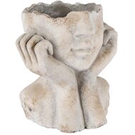 Dekoratief | Bloempot hoofd op handen, grijs, cement, 17x14x18cm | A250257