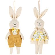 Dekoratief | Hanger bunny jongen/meisje, stof/jute, 19x6x2cm, set van 2 stuks | A250286