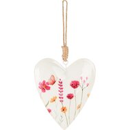 Dekoratief | Hanger hart m/bloemen, wit, metaal, 11x10x2cm | A250290