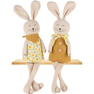 Dekoratief | Bunny m/hangbenen, geel/wit, stof, 9x5x45cm, set van 2 stuks | A250292