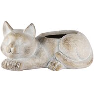 Dekoratief | Bloempot poes liggend, grijs, magnesium, 43x25x20cm | A250317