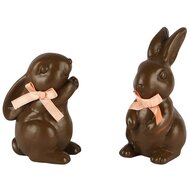 Dekoratief | Bunny m/strik, bruin/roze, resina, 5x6x10cm, set van 2 stuks | A250330