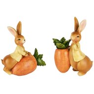 Dekoratief | Bunny m/wortel, oranje/geel, resina, 13x6x16cm, set van 2 stuks | A250420