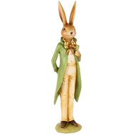 Dekoratief | Bunny staand m/gouden strik, groen, resina, 7x6x32cm | A250422