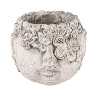 Dekoratief | Bloempot hoofd m/bloemen, grijs, cement, 16x15x11cm | A250456