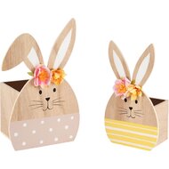 Dekoratief | Set 2 bunny&#039;s m/bloemen, geel/oranje/naturel, hout, 15x11x24cm | A250492