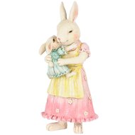 Dekoratief | Bunny mama m/baby, wit/roze, resina, 9x8x20cm | A250508