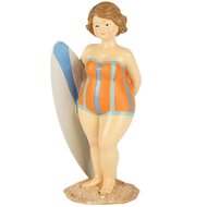 Dekoratief | Stranddame staand m/surfplank, oranje, resina, 10x9x23cm | A250510