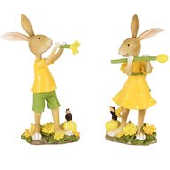 Dekoratief | Bunny m/instrument, groen/geel, resina, 14x7x21cm, set van 2 stuks | A250531