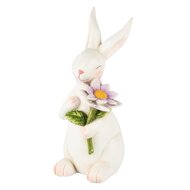 Dekoratief | Bunny zittend m/bloem, wit, resina, 10x14x24cm | A250559