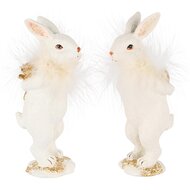 Dekoratief | Bunny m/pluimenkraag, wit/goud, resina, 7x5x16cm, set van 2 stuks | A250582