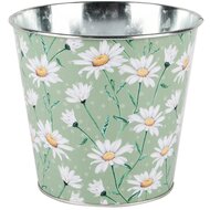 Dekoratief | Bloempot rond &#039;Daisies Green&#039;, metaal, 15x15x14cm | A250610