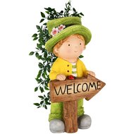 Dekoratief | Jongen staand &#039;Welcome&#039;, geel/groen, magnesium, 25x19x47cm | A250771