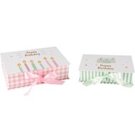 Dekoratief | Set 2 dozen rechthoek m/strik &#039;Happy Birthday&#039;, karton, 21x15x6cm | A250783