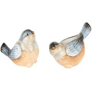 Dekoratief | Vogeltje, naturel/blauw, keramiek, 12x9x13cm, set van 2 stuks | A250943