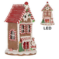 Clayre &amp; Eef   | Decoratie Huis met LED Wit Bruin 14x14x22 cm / 3xAAA | 66030