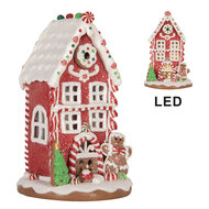 Clayre &amp; Eef   | Decoratie Huis met LED Bruin Rood 14x14x22 cm / 3xAAA | 66031