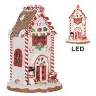 Clayre &amp; Eef   | Decoratie Huis met LED Rood Wit 14x14x22 cm / 3xAAA | 66040