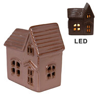 Clayre &amp; Eef   | Decoratie Huisje met LED Roze 10x6x11 cm | 6CE2119