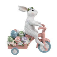 Clayre &amp; Eef   | Decoratie Konijn op fiets Wit Roze 29x12x31 cm | 6PR5220