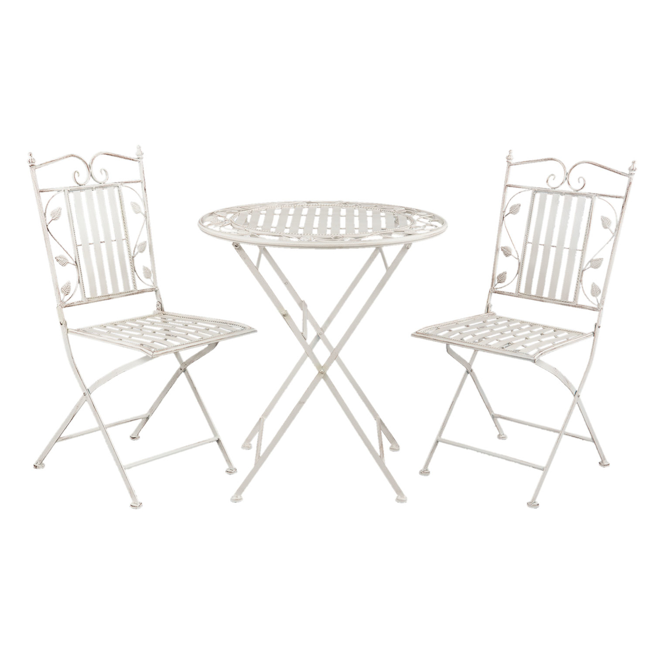 Clayre & Eef   | Bistroset Bistrotafel Bistrostoel 3-delig Wit ø 70x77 / 40x52x93 cm (2) | 5Y0385