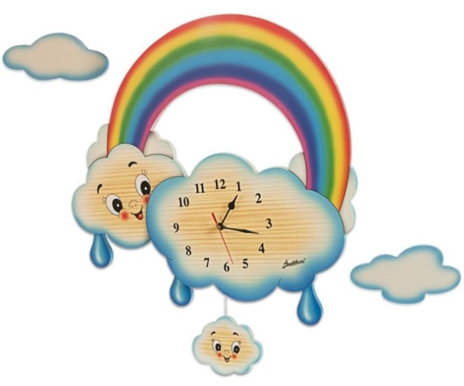 Houten wandklok regenboog wolken | Bartolucci