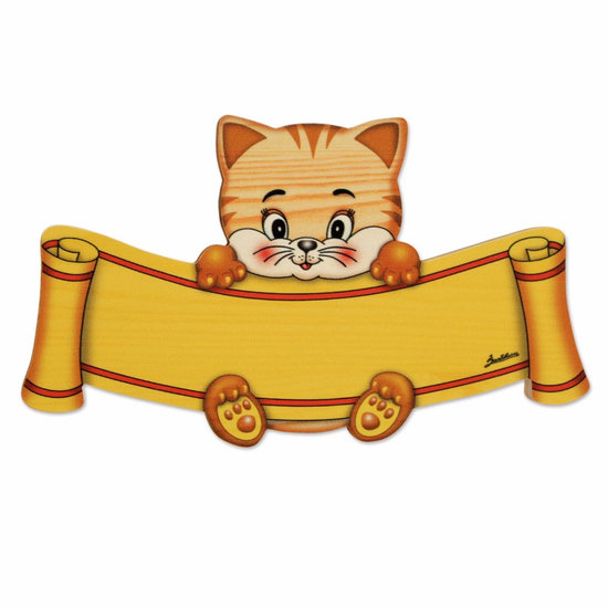 Houten naambord poes groot hoofd 17,5 x 10 cm | Bartolucci