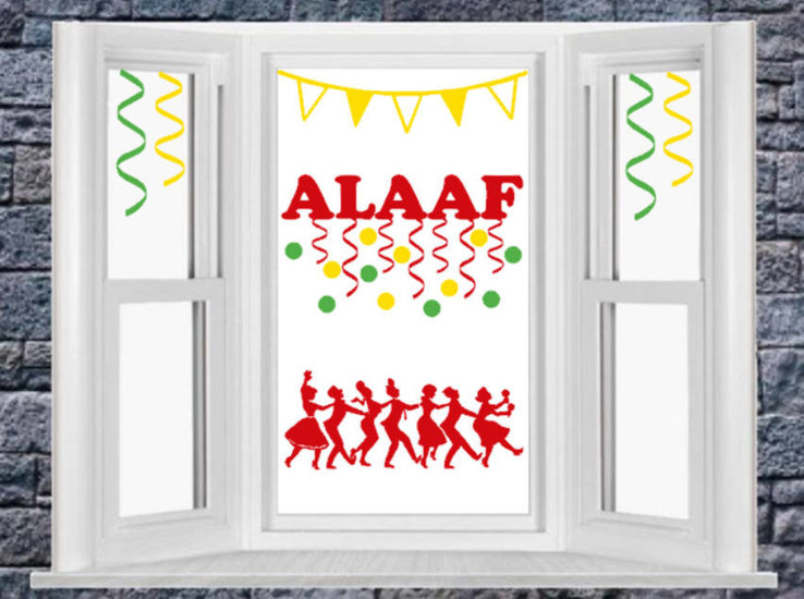 Raamsticker set Carnaval Alaaf, Confetti en hossende mensen | Rosami