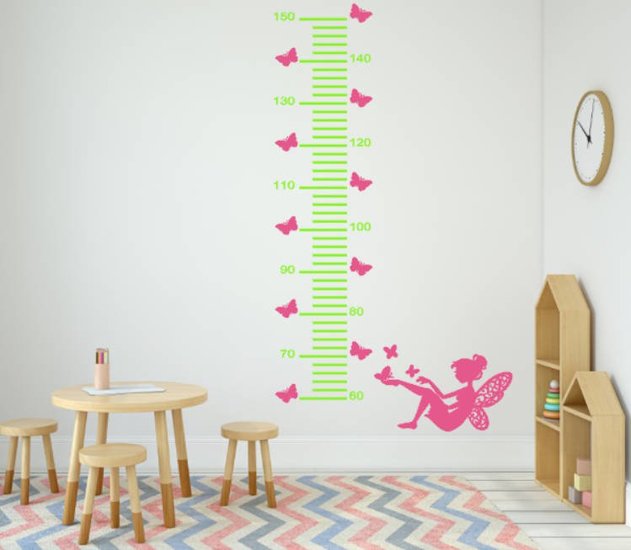 Sticker lengtemeter fee met vlinders groen/roze 99,5 x 25 cm | Rosami Decoratiestickers